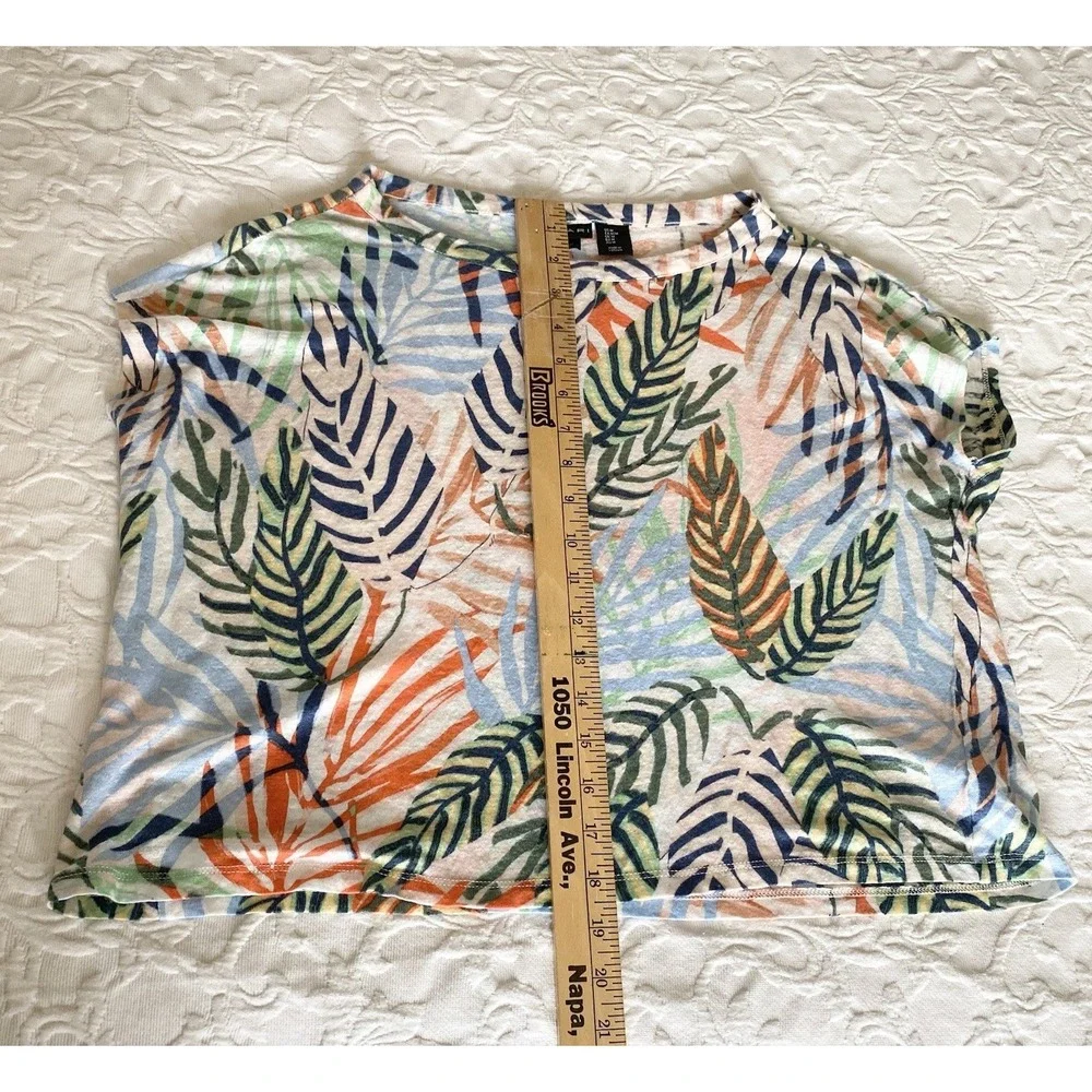 Tahari 100% Linen Tropical Leaf Print Crop Top M Lightweight‎ Resort Beach Boho